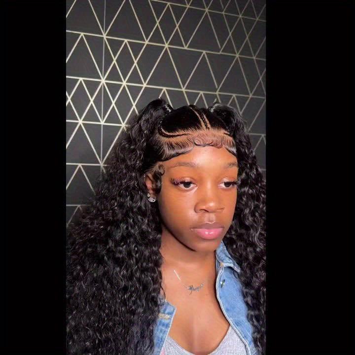 Deep Wave Human Hair Lace Front Wig 13x4 HD Transparent Lace, 190% Density Pre-Plucked Glueless Wig for Women, 1B Color, Natural Look & Versatile Styling, Styling Flexibility, Elegant Hairdo, Protective Hairstyle, Beauty Acce