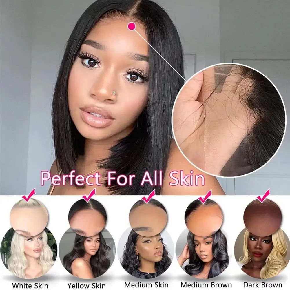 Glueless wigs T Part Lace Front Wig 13*4 Lace Front Human Hair Wigs For Women Closure Wigs 180 Density Short Straight Bob Wigs