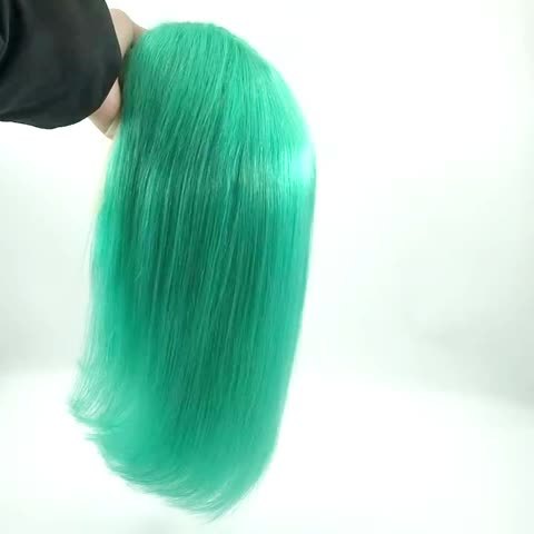 Mint Green Bob Lace Front Wig, Brazilian Remy Human Hair, Straight Style, HD Transparent T-Part 13x4x1, Pre-Plucked Glueless Wig for Women, Vacation Ready 130% Density