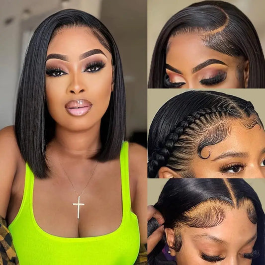 Glueless wigs  T Part Lace Front Wig 13*4 Lace Front Human Hair Wigs For Women  Closure Wigs 180 Density Short Straight Bob Wigs