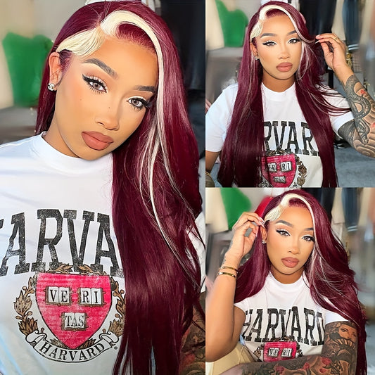 Glueless Burgundy Highlight Blonde Lace Front Wig